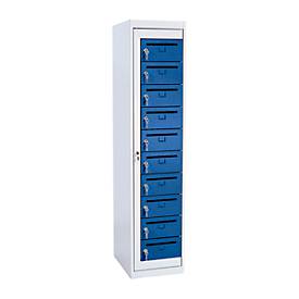 Postverdeelkast, L 400 x D 500 x H 1800 mm, 10 vakken met sleuf, lichtgrijs RAL 7035/gentiaanblauw RAL 5010