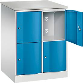 C und P C+P Resisto lockerkast, 2 vakken, 4 legborden, B 772 x D 640 x H 1077 mm, lichtgrijs/lichtblauw