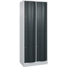 C und P C+P Garderobekast Resisto, 2 vakken, 4 legborden, B 772 x D 540 x H 1950 mm, lichtgrijs/antracietgrijs
