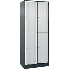 C und P C+P Garderobekast Resisto, 2 vakken, 4 legborden, B 772 x D 540 x H 1950 mm, antracietgrijs/lichtgrijs