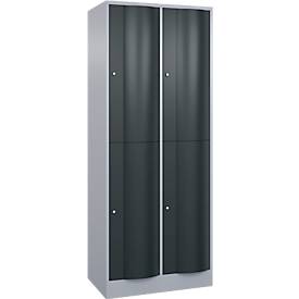C und P C+P Garderobekast Resisto, 2 vakken, 4 legborden, B 772 x D 540 x H 1950 mm, blank aluminium/antracietgrijs