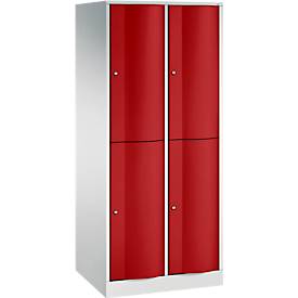 C und P C+P Garderobekast Resisto, 2 vakken, 4 legborden, B 772 x D 640 x H 1950 mm, lichtgrijs/ruwe rood