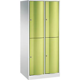 C und P C+P Garderobekast Resisto, 2 vakken, 4 legborden, B 772 x D 640 x H 1950 mm, lichtgrijs/kleedgroen