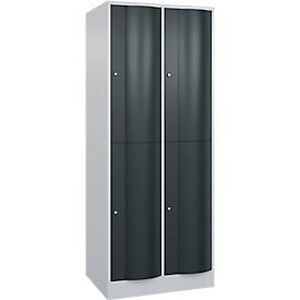 C und P C+P Garderobekast Resisto, 2 vakken, 4 legborden, B 772 x D 640 x H 1950 mm, lichtgrijs/antracietgrijs