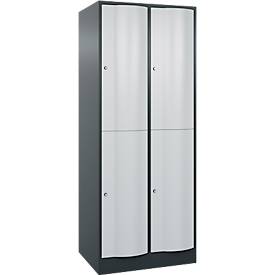 C und P C+P Garderobekast Resisto, 2 vakken, 4 legborden, B 772 x D 640 x H 1950 mm, antracietgrijs/lichtgrijs
