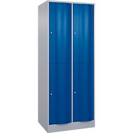 C und P C+P Garderobekast Resisto, 2 vakken, 4 legborden, B 772 x D 640 x H 1950 mm, blank aluminium/ gentiaanblauw