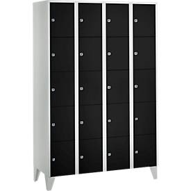 Vakkenkast 300 mm, 4 compartimenten, 20 vakken, veiligheidscilinderslot, poot, diepzwart