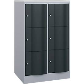 C und P C+P Resisto lockerkast, 2 vakken, 6 vakken, B 772 x D 640 x H 1255 mm, blank aluminium/antraciet grijs