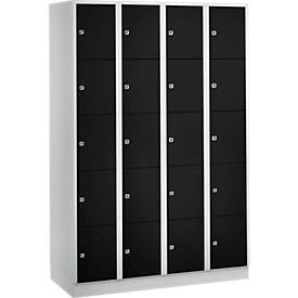 Vakkenkast 300 mm, 4 compartimenten, 20 vakken, veiligheidscilinderslot, sokkel, diepzwart
