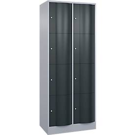 C und P C+P Resisto lockerkast, 2 vakken, 8 vakken, B 772 x D 540 x H 1950 mm, blank aluminium/antraciet grijs
