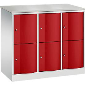 C und P C+P Resisto lockerkast, 3 vakken, 6 vakken, B 1148 x D 540 x H 1077 mm, lichtgrijs/ruinrood