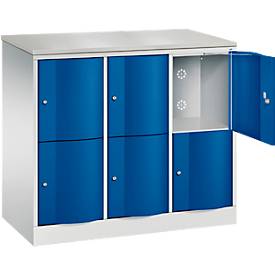 C und P C+P Resisto lockerkast, 3 vakken, 6 vakken, B 1148 x D 540 x H 1077 mm, lichtgrijs/ gentiaanblauw