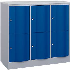 C und P C+P Resisto lockerkast, 3 vakken, 6 vakken, B 1148 x D 540 x H 1077 mm, blank aluminium/ gentiaanblauw
