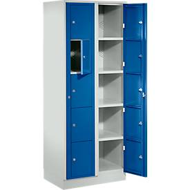 Verdeelkast, met centrale deur, compartimentbreedte aan de binnenzijde 350 mm, breedte 700 mm, 10 vakken, gentiaanblauw
