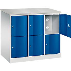 C und P C+P Resisto lockerkast, 3 vakken, 6 vakken, B 1148 x D 640 x H 1077 mm, lichtgrijs/ gentiaanblauw