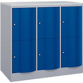 C und P C+P Resisto lockerkast, 3 vakken, 6 vakken, B 1148 x D 640 x H 1077 mm, blank aluminium/ gentiaanblauw