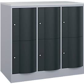 C und P C+P Resisto lockerkast, 3 vakken, 6 vakken, B 1148 x D 640 x H 1077 mm, blank aluminium/antraciet grijs