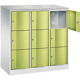 C und P C+P Resisto lockerkast, 3 vakken, 9 vakken, B 1148 x D 540 x H 1255 mm, lichtgrijs/kleedgroen