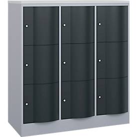 C und P C+P Resisto lockerkast, 3 vakken, 9 vakken, B 1148 x D 540 x H 1255 mm, blank aluminium/antraciet grijs