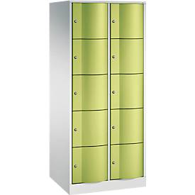 C und P C+P Resisto lockerkast, 2 vakken, 10 vakken, B 772 x D 640 x H 1950 mm, lichtgrijs/kleedgroen