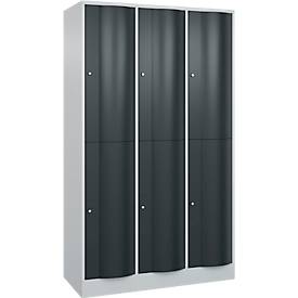 C und P C+P Garderobekast Resisto, 3 vakken, 6 vakken, B 1148 x D 540 x H 1950 mm, lichtgrijs/antracietgrijs