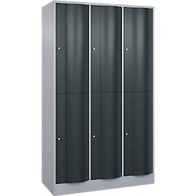 C und P C+P Garderobekast Resisto, 3 vakken, 6 vakken, B 1148 x D 540 x H 1950 mm, blank aluminium/antracietgrijs