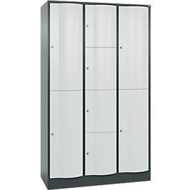 C und P C+P combikast Resisto, 3 vakken, 8 vakken, B 1148 x D 540 x H 1950 mm, antracietgrijs/lichtgrijs