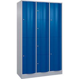 C und P C+P Resisto combi lockerkast, 3 vakken, 8 vakken, B 1148 x D 540 x H 1950 mm, blank aluminium/ gentiaanblauw