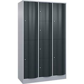 C und P C+P Resisto combi lockerkast, 3 vakken, 8 vakken, B 1148 x D 540 x H 1950 mm, blank aluminium/antraciet grijs