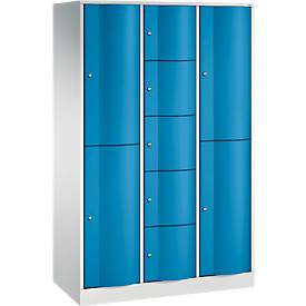 C und P C+P combikast Resisto, 3 vakken, 9 vakken, B 1148 x D 540 x H 1950 mm, lichtgrijs/lichtblauw