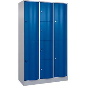 C und P C+P combikast Resisto, 3 vakken, 9 vakken, B 1148 x D 540 x H 1950 mm, aluminium wit/ gentiaanblauw