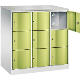 C und P C+P Resisto lockerkast, 3 vakken, 9 vakken, B 1148 x D 640 x H 1255 mm, lichtgrijs/kleedgroen