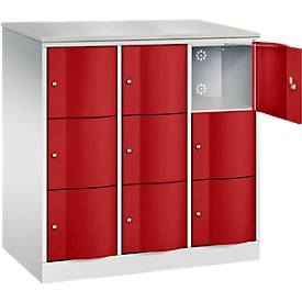 C und P C+P Resisto lockerkast, 3 vakken, 9 vakken, B 1148 x D 640 x H 1255 mm, lichtgrijs/ruinrood