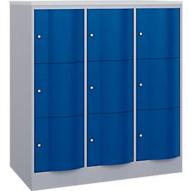 C und P C+P Resisto lockerkast, 3 vakken, 9 vakken, B 1148 x D 640 x H 1255 mm, blank aluminium/ gentiaanblauw