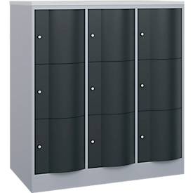 C und P C+P Resisto lockerkast, 3 vakken, 9 vakken, B 1148 x D 640 x H 1255 mm, blank aluminium/antraciet grijs