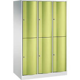 C und P C+P Garderobekast Resisto, 3 vakken, 6 vakken, B 1148 x D 640 x H 1950 mm, lichtgrijs/kleedgroen