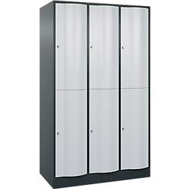 C und P C+P Garderobekast Resisto, 3 vakken, 6 vakken, B 1148 x D 640 x H 1950 mm, antracietgrijs/lichtgrijs