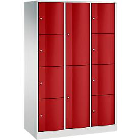 C und P C+P Resisto combikast, 3 vakken, 10 vakken, B 1148 x D 540 x H 1950 mm, lichtgrijs/ruinrood