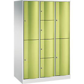 C und P C+P combikast Resisto, 3 vakken, 8 vakken, B 1148 x D 640 x H 1950 mm, lichtgrijs/kleedgroen
