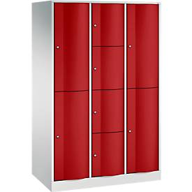 C und P C+P combikast Resisto, 3 vakken, 8 vakken, B 1148 x D 640 x H 1950 mm, lichtgrijs/ruinrood