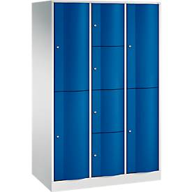 C und P C+P combikast Resisto, 3 vakken, 8 vakken, B 1148 x D 640 x H 1950 mm, lichtgrijs/ gentiaanblauw