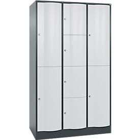 C und P C+P combikast Resisto, 3 vakken, 8 vakken, B 1148 x D 640 x H 1950 mm, antracietgrijs/lichtgrijs