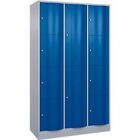C und P C+P Resisto combi lockerkast, 3 vakken, 12 vakken, B 1148 x D 540 x H 1950 mm, blank aluminium/ gentiaanblauw