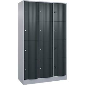 C und P C+P Resisto lockerkast, 3 vakken, 12 vakken, B 1148 x D 540 x H 1950 mm, blank aluminium/antracietgrijs