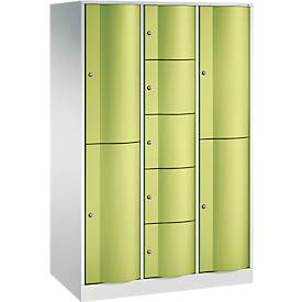 C und P C+P combikast Resisto, 3 vakken, 9 vakken, B 1148 x D 640 x H 1950 mm, lichtgrijs/kleedgroen