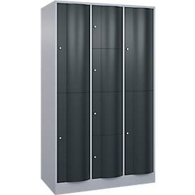C und P C+P Resisto combi lockerkast, 3 vakken, 9 vakken, B 1148 x D 640 x H 1950 mm, blank aluminium/antraciet grijs