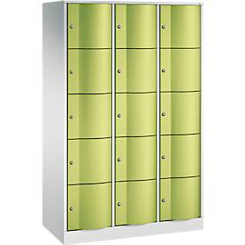 C und P C+P Resisto lockerkast, 3 vakken, 15 vakken, B 1148 x D 540 x H 1950 mm, lichtgrijs/kleedgroen