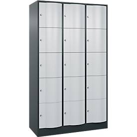 C und P C+P Resisto lockerkast, 3 vakken, 15 vakken, B 1148 x D 540 x H 1950 mm, antracietgrijs/lichtgrijs