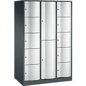 C und P C+P combikast Resisto, 3 vakken, 12 vakken, B 1148 x D 640 x H 1950 mm, antracietgrijs/lichtgrijs