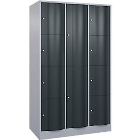 C und P C+P Resisto combi lockerkast, 3 vakken, 12 vakken, B 1148 x D 640 x H 1950 mm, blank aluminium/antraciet grijs